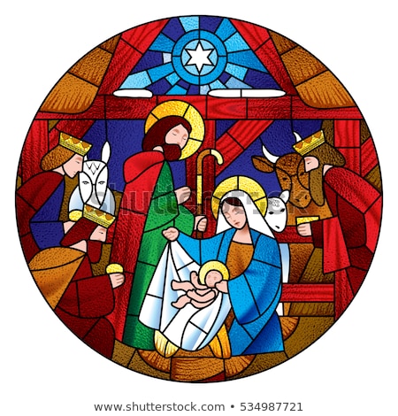 ストックフォト: Stained Glass Window Nativity Scene