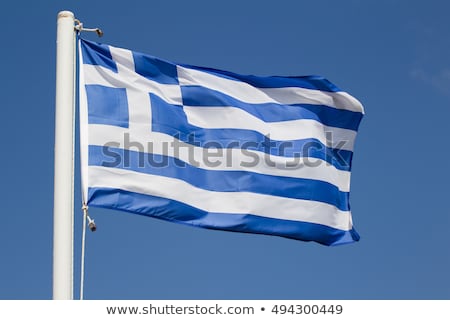 Foto stock: Greek Flag And Blue Sky Travel And Politics