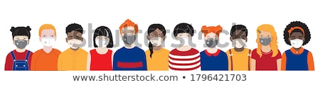 Zdjęcia stock: Set Of Multinational Characters Wearing Face Medical Masks At Night City Background Viral Epidemic