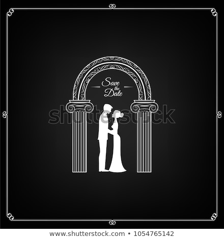 Floral Greeting Card With Silhouette Of Romantic Couple Stockfoto © Khabarushka