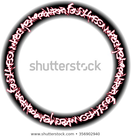 Foto stock: Circular Red Neon Graffiti Tags On Black