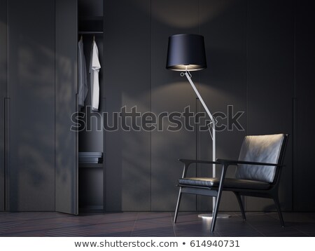 Сток-фото: Modern Wardrobe Room With Black Leather Chair 3d Rendering