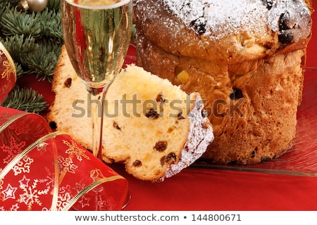 Stockfoto: Italian Christmas Composition With Panettone And Spumante