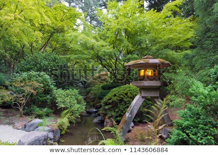Foto d'archivio: Japanese Stone Lantern By The Creek