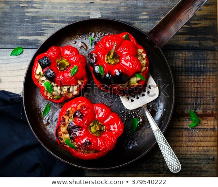 The Sweet Pepper Stuffed With Lamb And Pearl Barley Foto d'archivio © zoryanchik