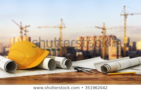 Stok fotoğraf: Tablet And Tools With 3d House Plan Concept