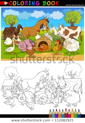 Stok fotoğraf: Cartoon Happy Dogs Group Coloring Book Page