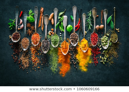 [[stock_photo]]: Various Seasoning Spices On Metal Spoons