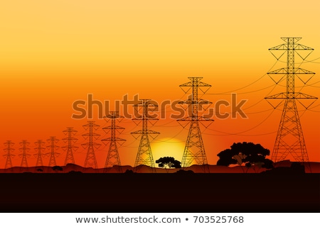 ストックフォト: Silhouette Of High Voltage Electrical Pole Structure At Sunrise