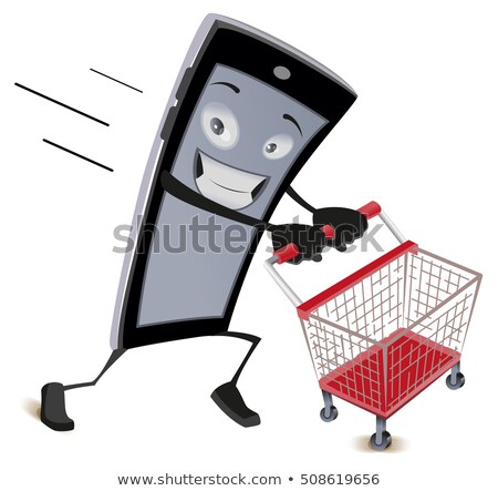 Сток-фото: Mobile Phone Runs With Empty Shopping Cart