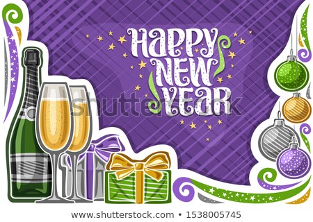 Foto stock: Two Empty Champagne Flutes And A Bottle Of Sparkling Wine