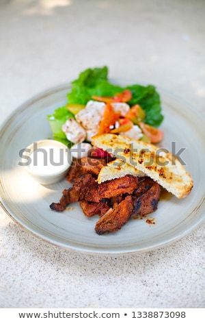 Foto stock: Roastbeef Tofu Tomatoes Salad And Vegetables