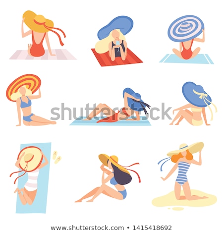 ストックフォト: Illustration Set Of Sunbathing Young Woman