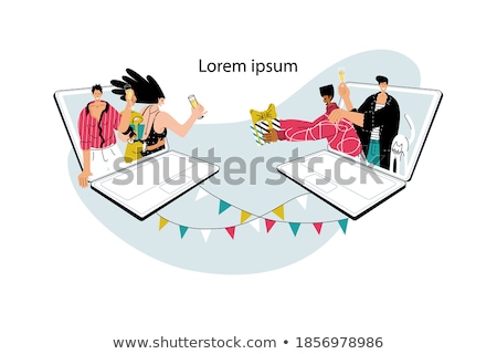 [[stock_photo]]: Lovers Characters With Laptops