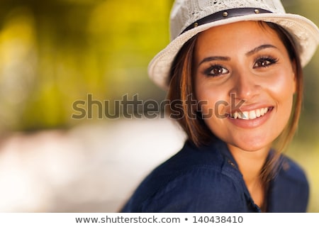 Stok fotoğraf: Close Up Of Smiling Young Girl In Summer Hat