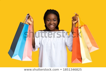 Stockfoto: Big Sale Cheerful Woman Shopaholic Lady Smiling