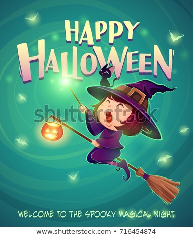 Foto stock: Little Witch On Turquoise Background