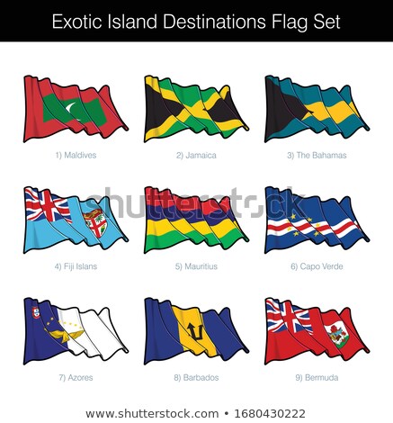 Stok fotoğraf: Exotic Island Destinations Waving Flag Set