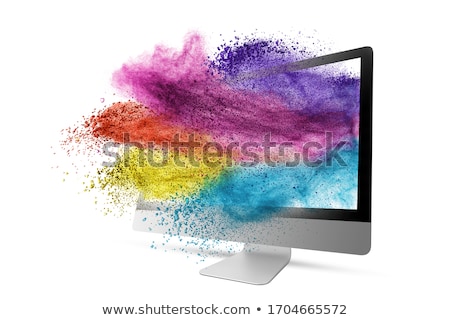 Foto stock: Multicolored Dust Splash From Computer Monitor On A White