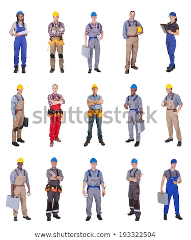 Stock fotó: Smiling Young Tradesman Against A White Background