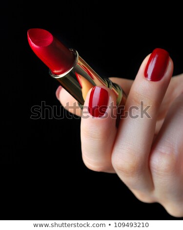 Foto stock: Woman Red Painted Finger Nails And Red Lips