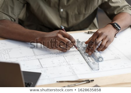 Foto stock: Architecture Engineer Drawing And Working For Architectural Proj