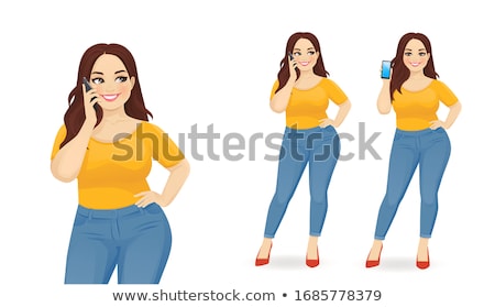 Сток-фото: Happy Fatty Woman Using Mobile Phone