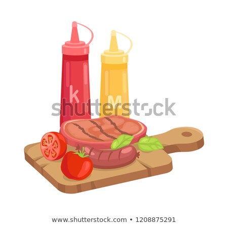 [[stock_photo]]: Bbq Set Hot Course On Plank Cartoon Vector Icon