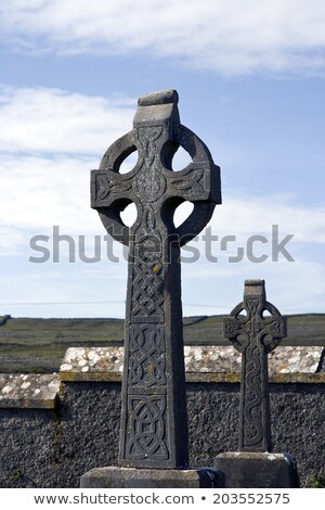 Сток-фото: Two Old Celtic Crosses In An Irish Graveyard