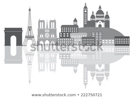 Stok fotoğraf: Paris France City Skyline Grayscale Illustration