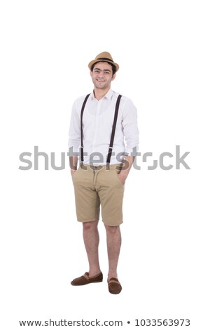 Stock photo: Man Wearing Hat And Suspenders Isolated On White