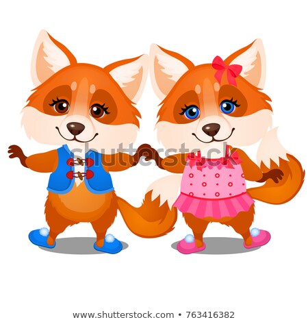 Stockfoto: Set Of Happy Animated Foxes Isolated On A White Background Funny Animals Sketch Of Festive Poster