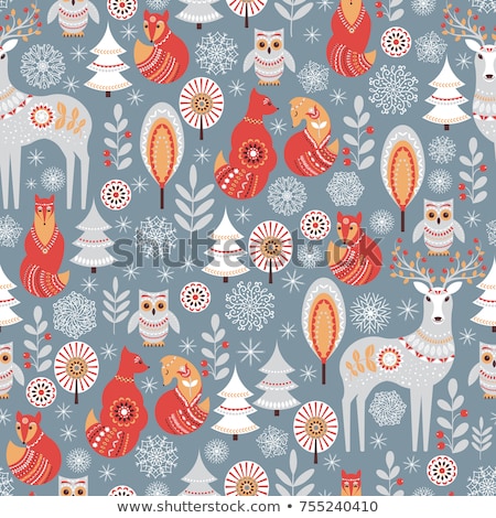 Stock photo: Scandinavian Christmas Cute Seamless Vector Pattern Folk Art Style Repetitive Winter Retro Nordic D