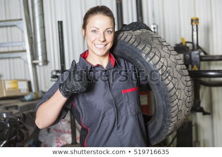 Zdjęcia stock: Mechanic Woman Working On Car In His Shop