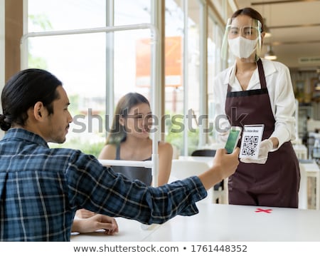 Foto stock: Asian Waitress Serving Food New Normal