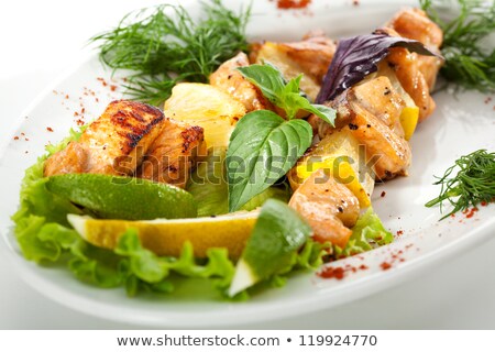 Сток-фото: Salmon Lemon And Basil Leaf