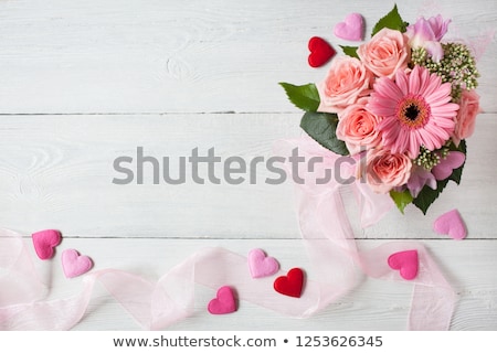 ストックフォト: Gerbera Flower Ribbon Rustic Wood Planks