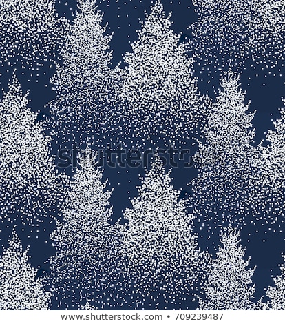 Stockfoto: Vector Seamless Pattern With Winter Trees And Snow In Blue And White Colors For Christmas Background