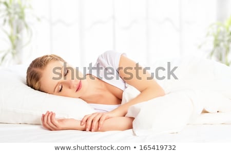 Stock photo: Portrait Of Smiling Beautiful Woman With White Blanket