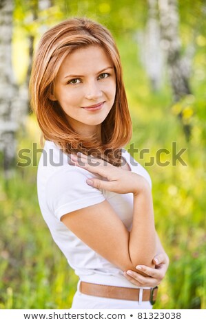 Stok fotoğraf: Young Beautiful Girl And Birch