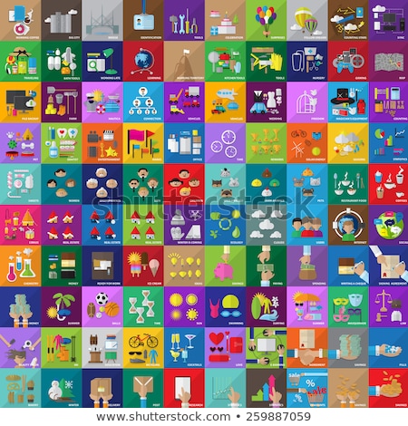 Stok fotoğraf: Colorful Human Hand Mobile Apps Education Flat Icons