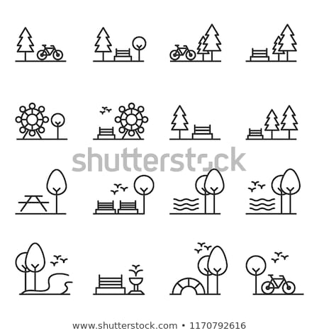 Сток-фото: Trees And Bench Icons Set Vector Illustration