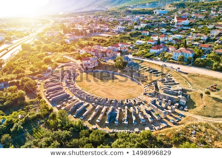 Stok fotoğraf: Ancient Salona Or Solin Ruins Aerial Sunset View