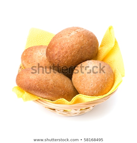 Foto stock: Fresh Warm Rolls In Breadbasket Isolated On White Background