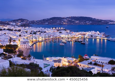 Stockfoto: Blue Fishing Boat In Port Harbor On Mykonos Island Greece