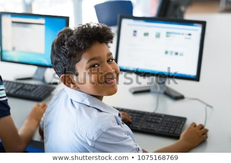 ストックフォト: School Boy Using Keyboard