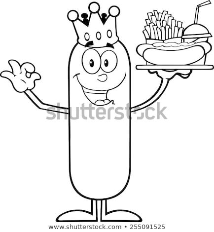 Stockfoto: Black And White King Sausage Carrying A Hot Dog French Fries And Cola