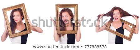 Woman Holding Empty Picture Frame Stock photo © Elnur