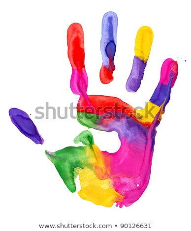Foto stock: Close Up Of Colored Hand Print On White