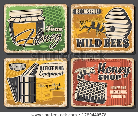 Zdjęcia stock: Bee And Wooden Beehive Farm Product Poster Vector